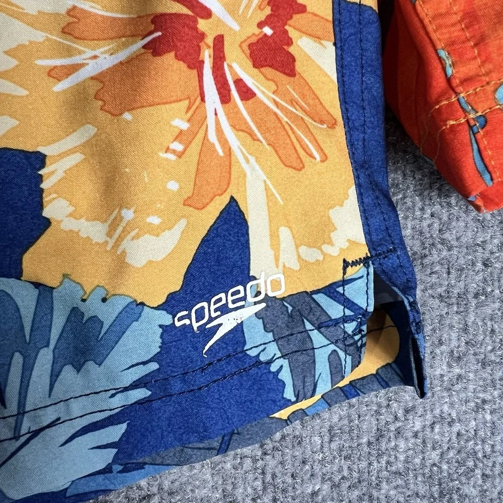 Speedo Swim‎ Trunks Lot (2) Boy's M Blue Orange Tropical Print